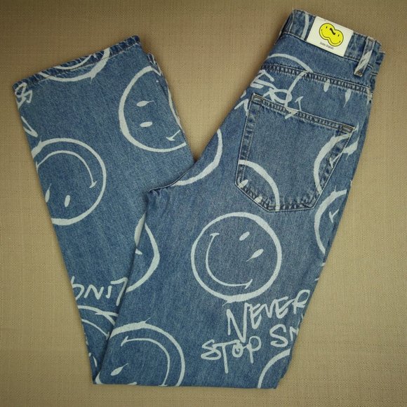 Smiley Originals X H&M High Waist Straight Leg Jeans Women's Size 0 Medium Wash - Picture 1 of 9